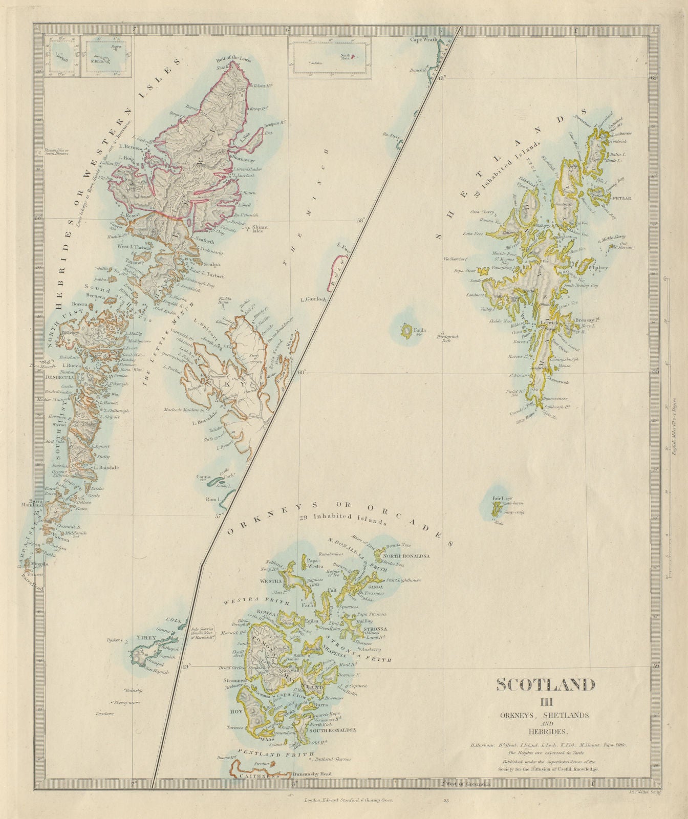 SCOTLAND ISLANDS. Western Isles. Orkneys, Shetlands and Hebrides.SDUK 1874 map